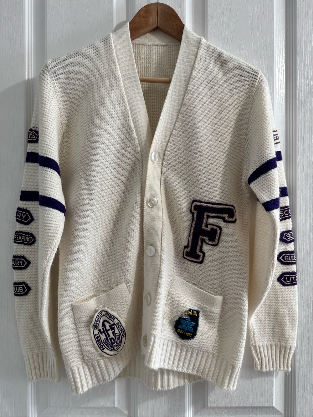 1960s Women’s Vintage Cream High School Letterman Cardigan Sweater Cheerleader